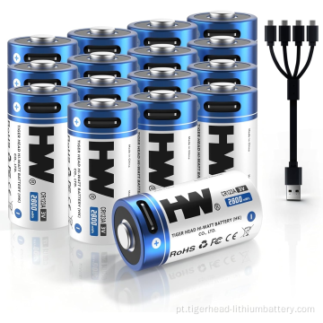 16PCS 3V RCR123A 2800mWh USB-C bateria de lítio recarregável